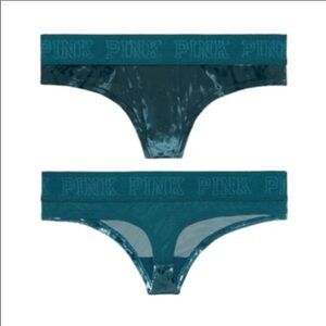 (XS) PINK VICTORIA’S SECRET VELVET FOREST GREEN THONGS